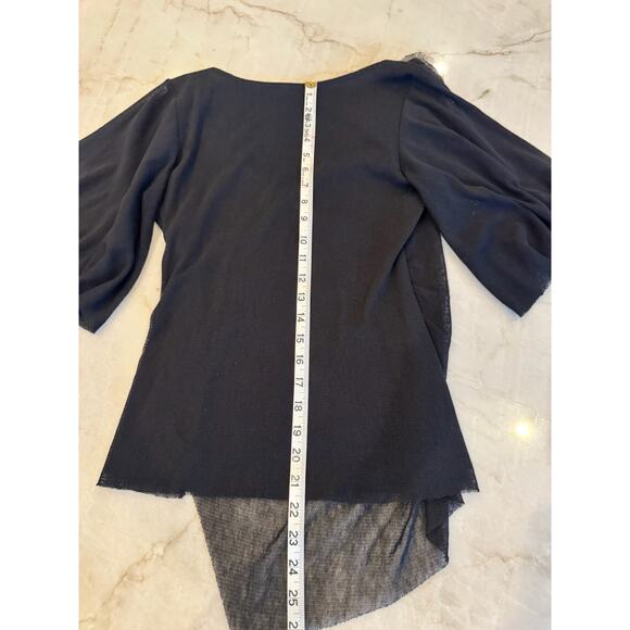 Weston Wear Top Sz S Black Faux Wrap Mesh V-neck Flutter Sleeve Gothic Romance - Picture 10 of 10